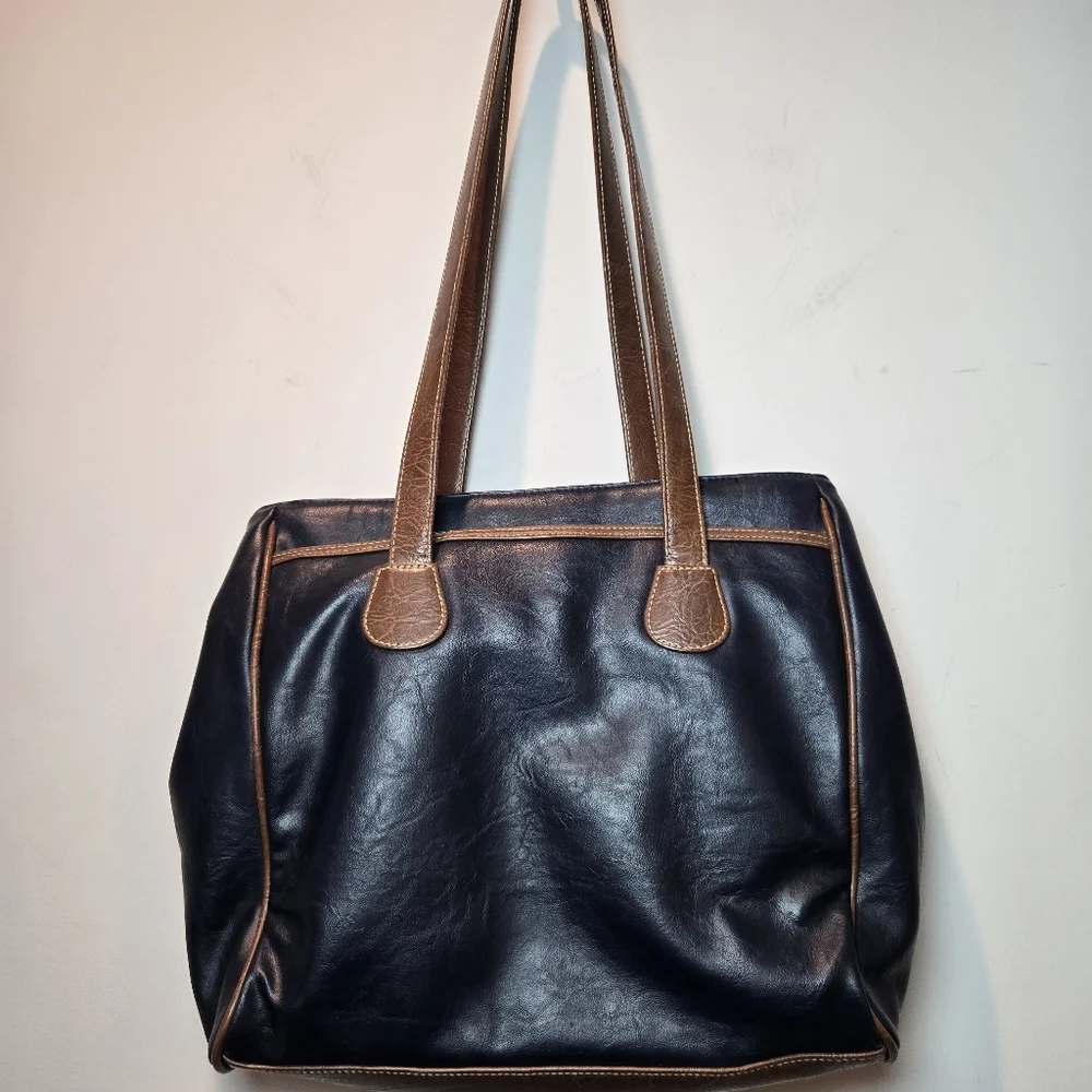 Capezio Vintage Leather Navy Brown Women's Tote Shoulder Bag
